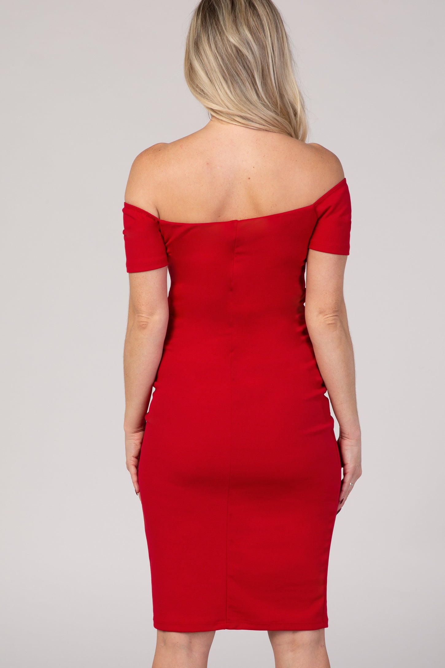 Pinkblush Red Off Shoulder Maternity Fitted Dress Pinkblush Red Off Shoulder Maternity Fitted Dress