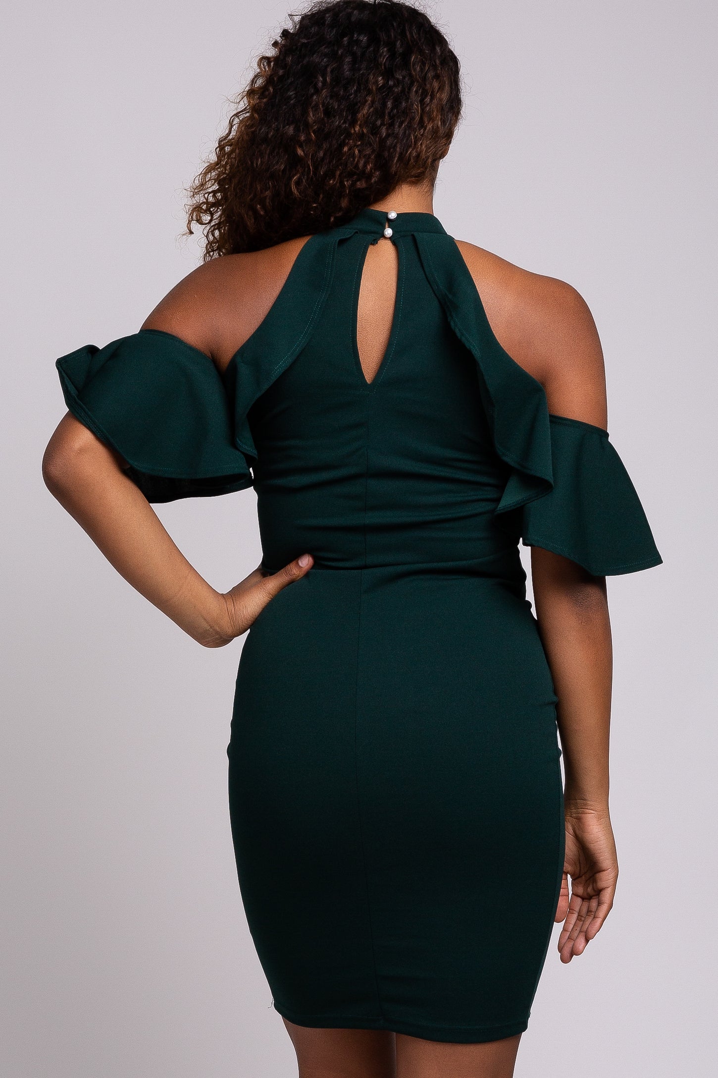 PinkBlush Forest Green Cold Shoulder Ruffle Detail High Neck Fitted Ma PinkBlush Forest Green Cold Shoulder Ruffle Detail High Neck Fitted Ma
