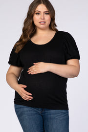 Black Bubble Short Sleeve Plus Maternity Top