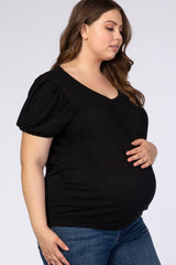 Black Bubble Short Sleeve Plus Maternity Top