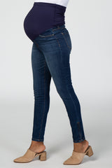 Navy Blue Zipper Detail Skinny Maternity Jeans