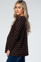 Burgundy Striped Long Sleeve Knit Maternity Top