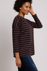 Burgundy Striped Long Sleeve Knit Top