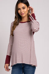Red Striped Colorblock Zipper Sleeve Maternity Top