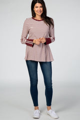 Red Striped Colorblock Zipper Sleeve Top