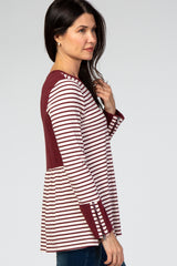 Red Striped Colorblock Zipper Sleeve Top