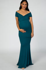 Emerald Off Shoulder Wrap Maternity Photoshoot Gown/Dress