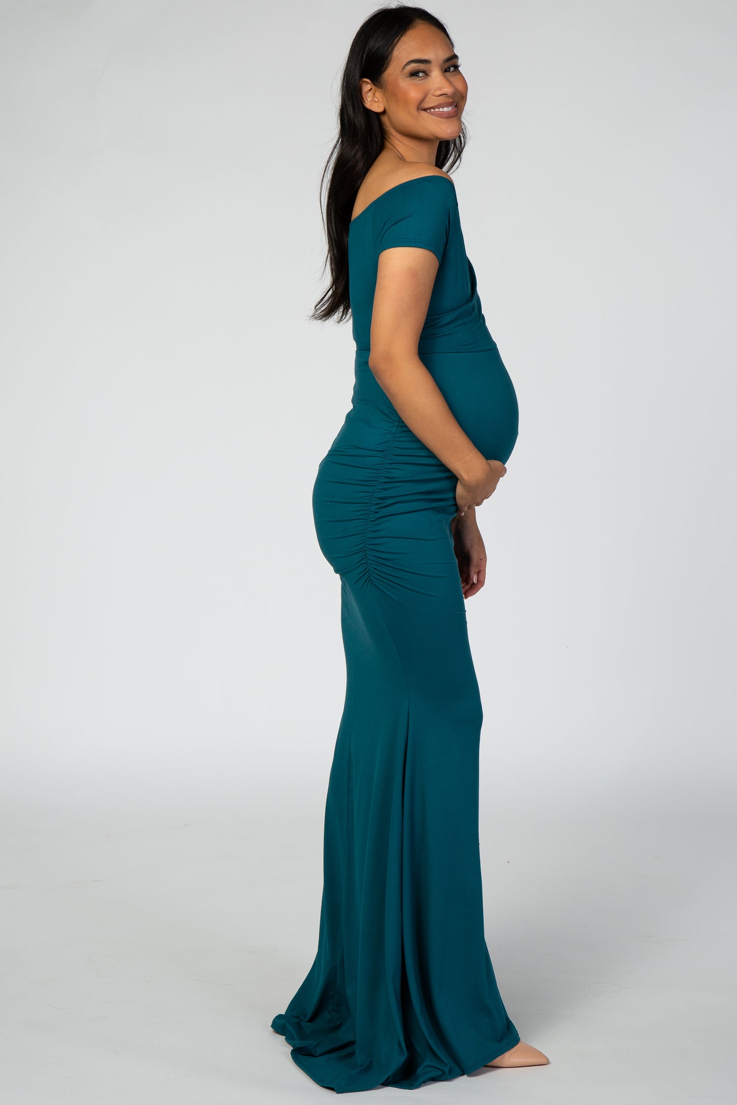 Emerald Off Shoulder Wrap Maternity Photoshoot Gown/Dress