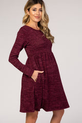 Burgundy Heathered Long Sleeve Knit Maternity Dress