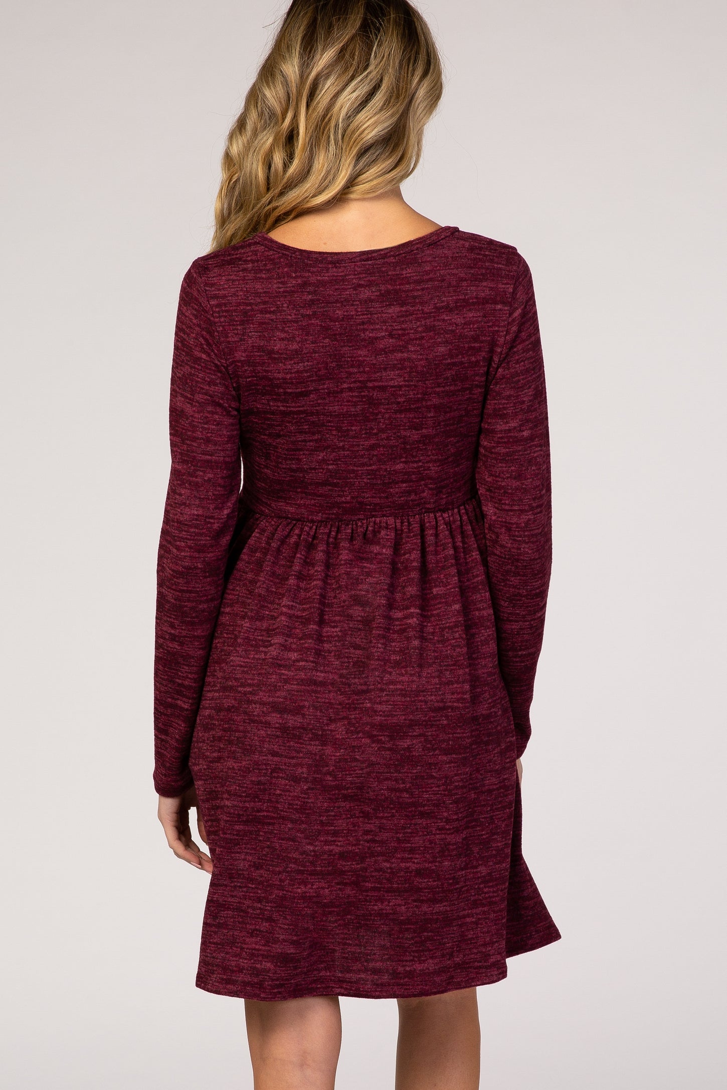 Burgundy Heathered Long Sleeve Knit Maternity Dress