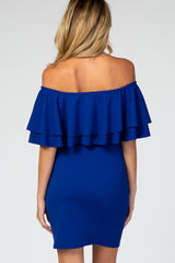 PinkBlush Blue Double Layer Ruffle Off Shoulder Maternity Dress