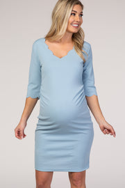 PinkBlush Periwinkle Solid Scalloped Trim Fitted Maternity Dress