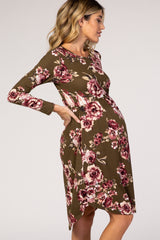 Olive Long Sleeve Maternity Dress