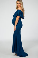 PinkBlush Teal Ruffle Off Shoulder Mermaid Maternity Photoshoot Gown/Dress