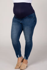 Navy Blue Raw Hem Maternity Plus Jeans