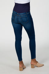 Navy Blue Lightly Distressed Skinny Fit Maternity Jeans