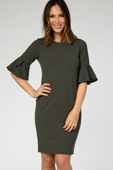 PinkBlush Olive Fitted Ruffle Sleeve Dress