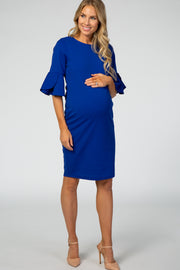 PinkBlush Royal Blue Fitted Ruffle Sleeve Maternity Dress