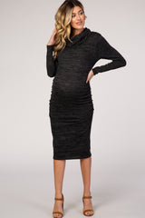 Black Knit Long Sleeve Cowl Neck Maternity Dress