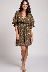 Olive Floral Ruffle Dress