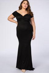 PinkBlush Black Off Shoulder Wrap Plus Maternity Photoshoot Gown/Dress