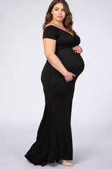PinkBlush Black Off Shoulder Wrap Plus Maternity Photoshoot Gown/Dress