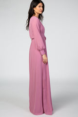 Lavender Chiffon Long Sleeve Maxi Dress