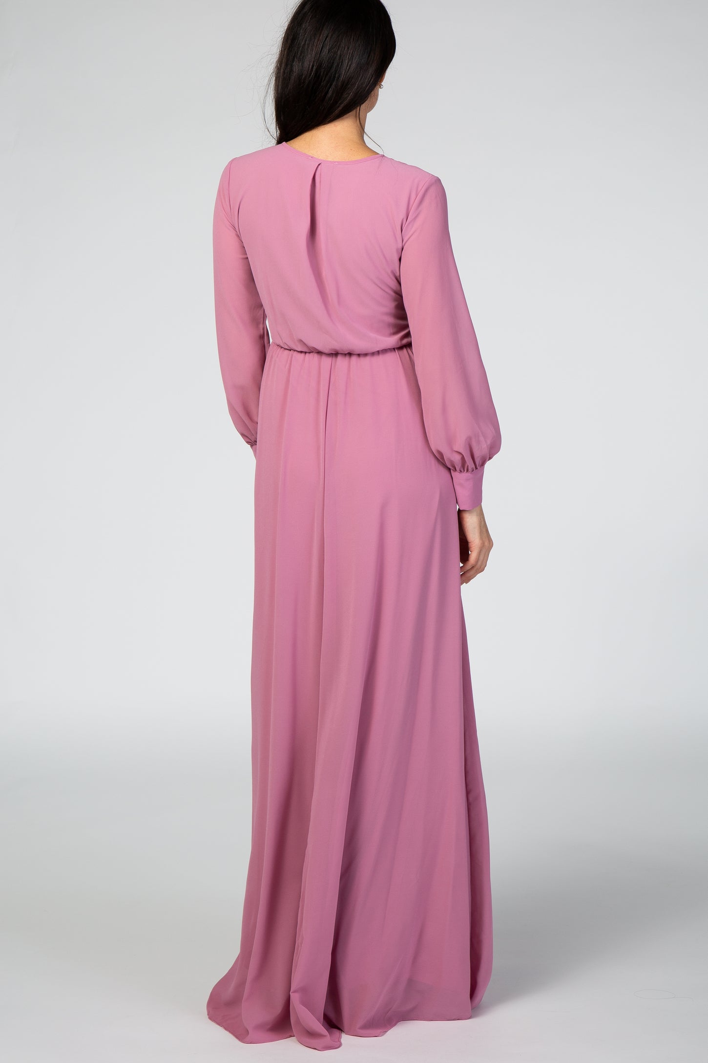 Lavender Chiffon Long Sleeve Maxi Dress
