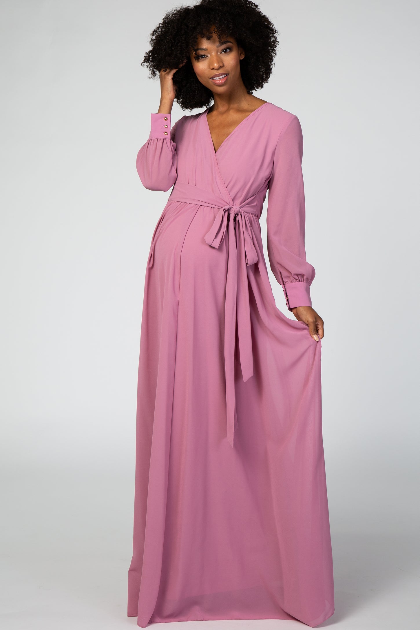 Lavender Chiffon Long Sleeve Maternity Maxi Dress PinkBlush Lavender Chiffon Long Sleeve Maternity Maxi Dress PinkBlush