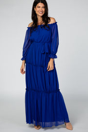 Royal Blue Tiered Off Shoulder Maxi Dress