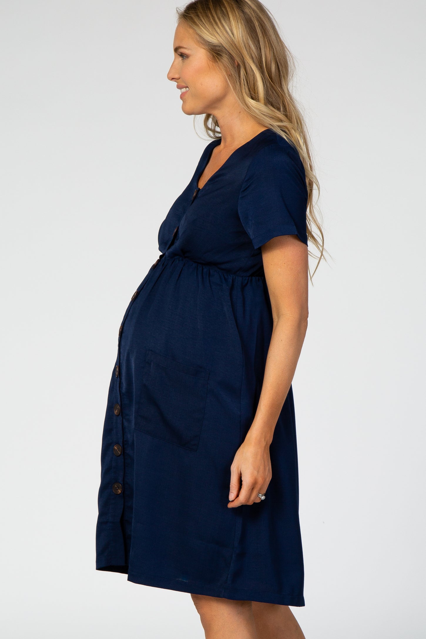 PinkBlush Navy Button Down Short Sleeve Maternity Dress