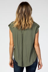 Olive Cap Sleeve Collared Top