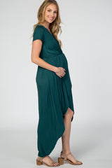 Forest Green Hi-Low Hem Maternity Wrap Maxi Dress