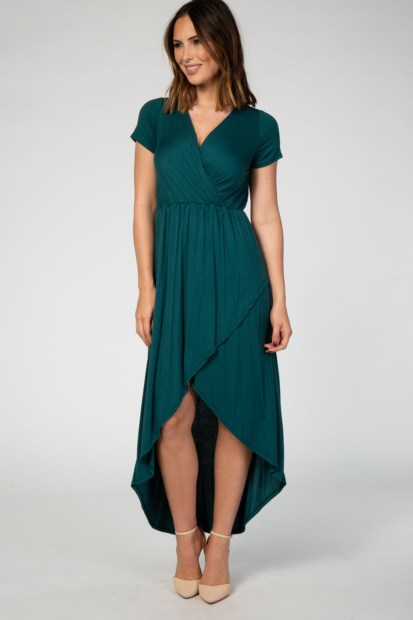 Forest Green Hi-Low Hem Maternity Wrap Maxi Dress