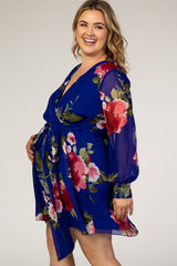 Royal Blue Floral Chiffon Maternity Plus Wrap Dress