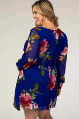 Royal Blue Floral Chiffon Maternity Plus Wrap Dress