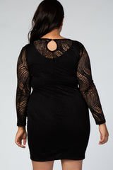 Black Cutout Long Sleeve Fitted Plus Dress