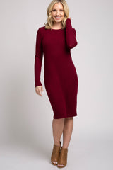 Burgundy Knit Long Sleeve Maternity Sweater Dress
