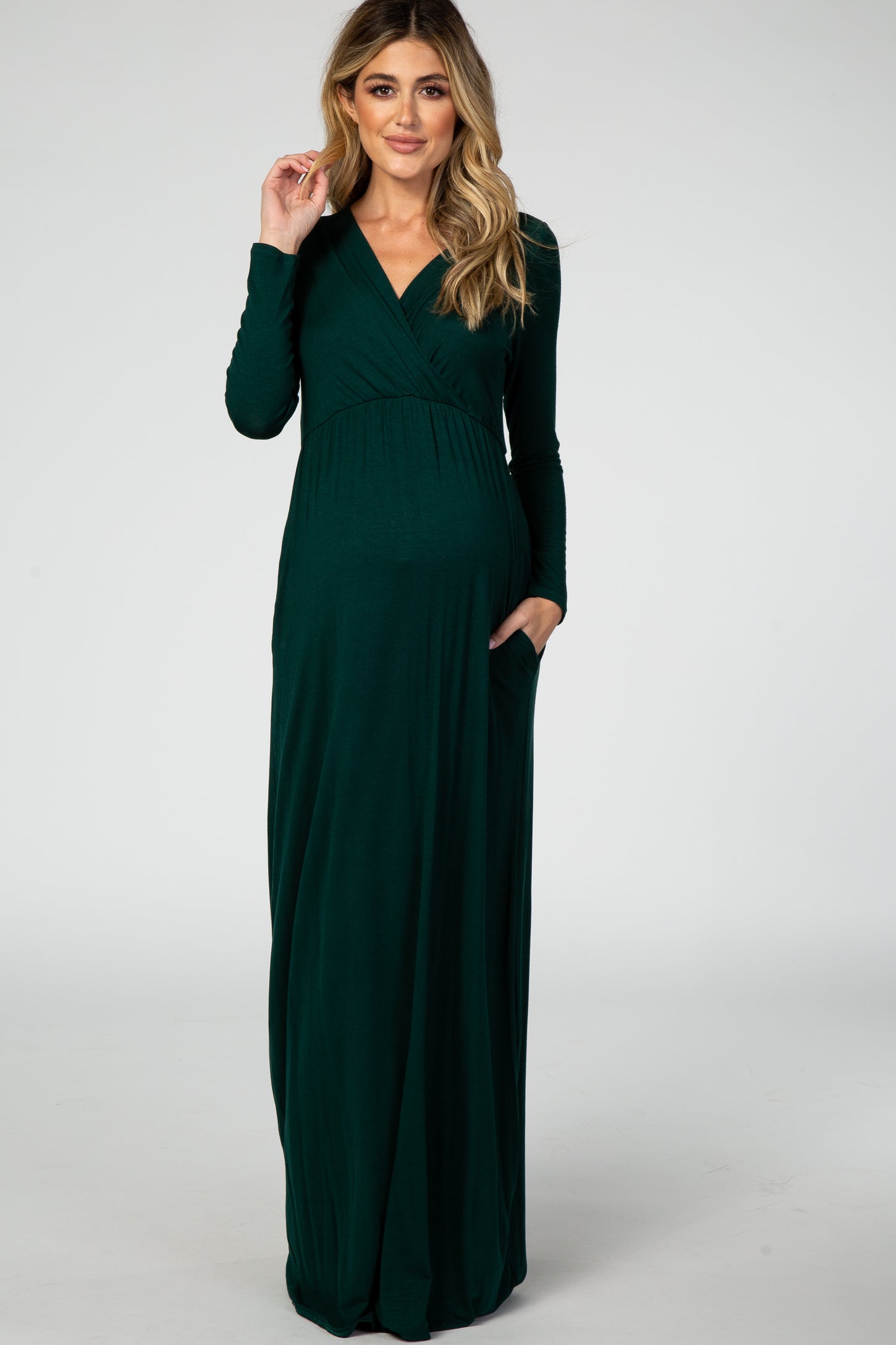 Green Long Sleeve Maternity Nursing Maxi Dress– PinkBlush