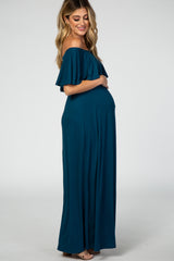 Teal Off Shoulder Maxi Maternity Dress