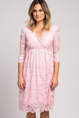 Light Pink 3/4 Sleeve Floral Lace Dress