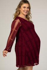 PinkBlush Burgundy Chevron Mesh Overlay Maternity Plus Dress