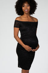 Black Lace Off Shoulder Maternity Dress