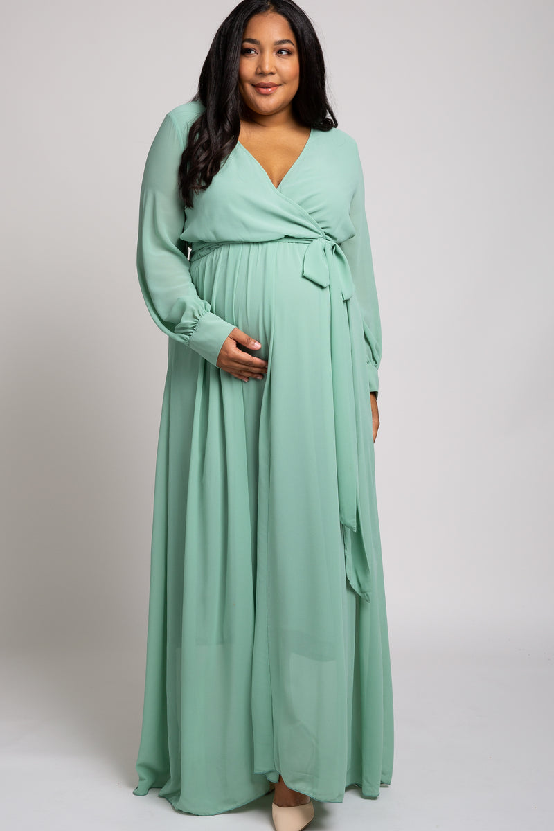 Mint Green Chiffon Maternity Plus Maxi Dress – PinkBlush