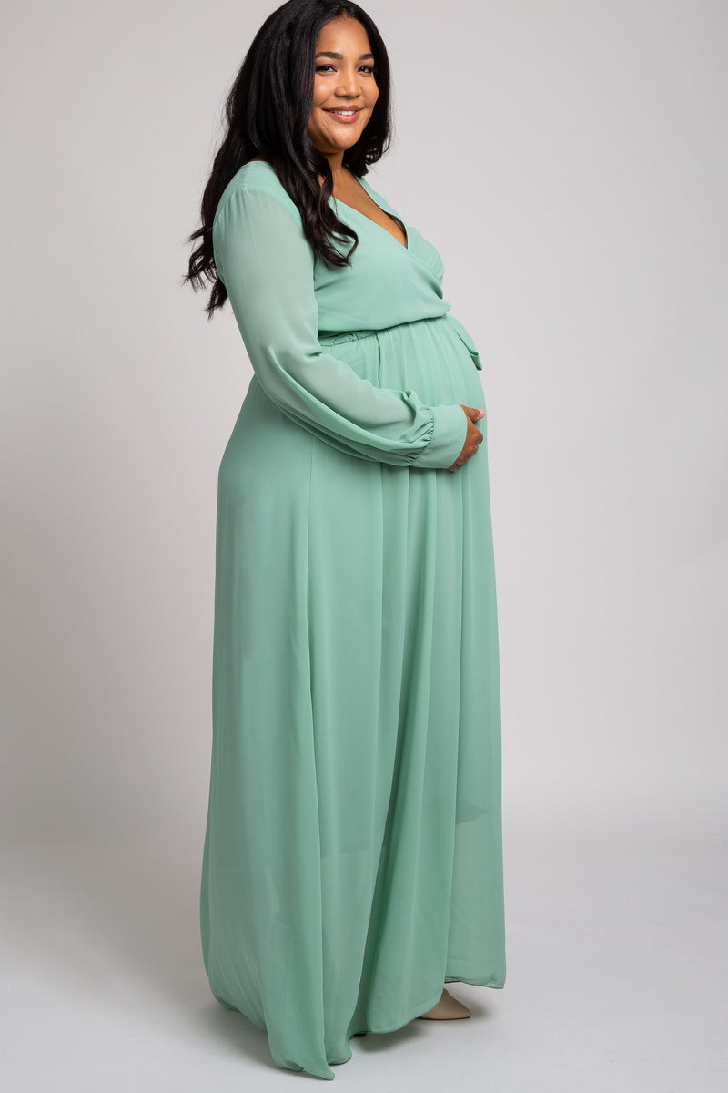 Mint Green Chiffon Maternity Plus Maxi Dress– PinkBlush