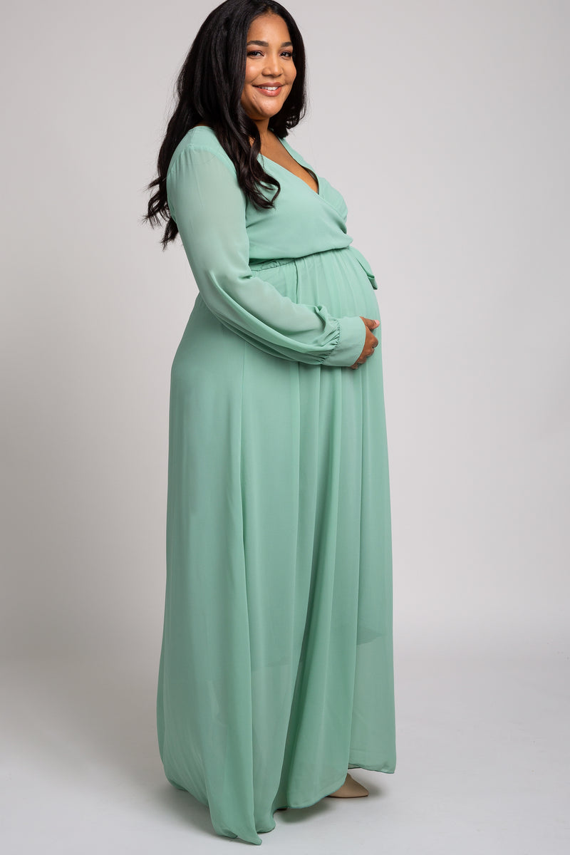 Mint Green Chiffon Maternity Plus Maxi Dress – PinkBlush