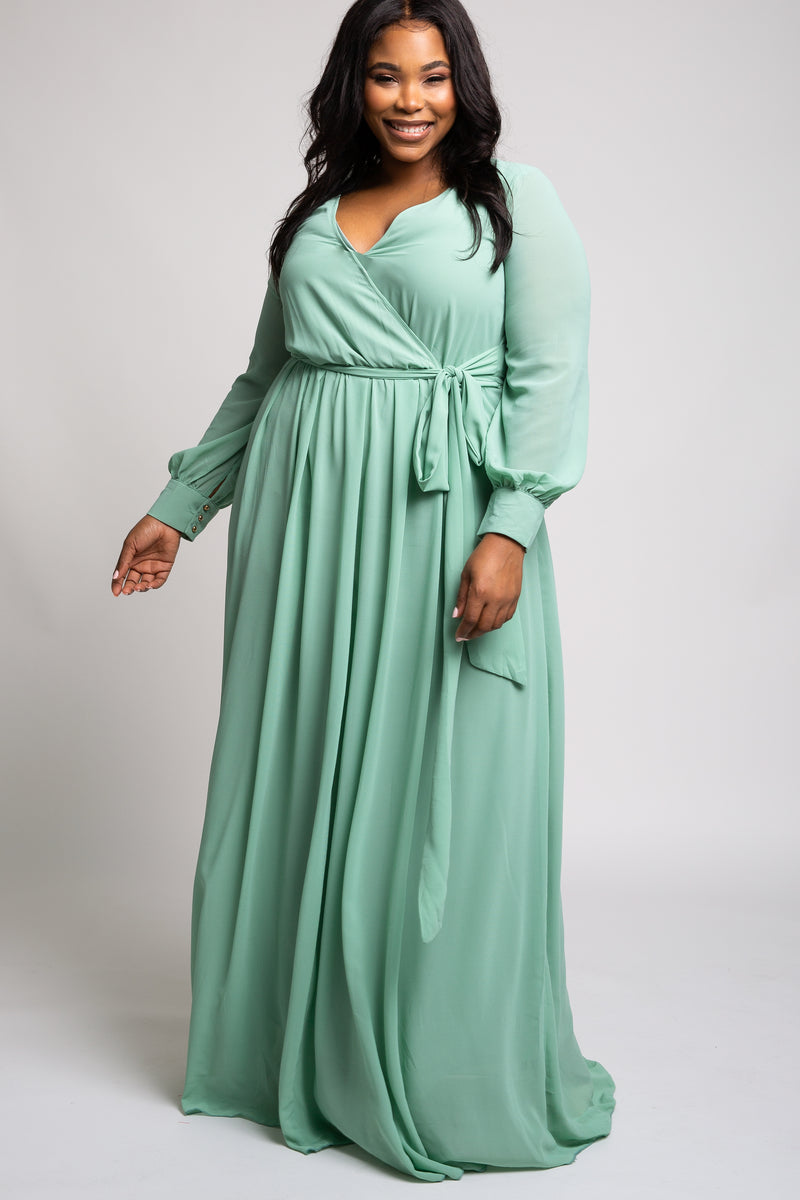 Mint Green Chiffon Plus Maxi Dress PinkBlush