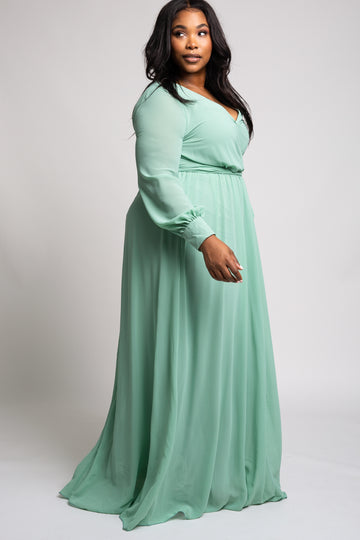 Mint Green Chiffon Plus Maxi Dress