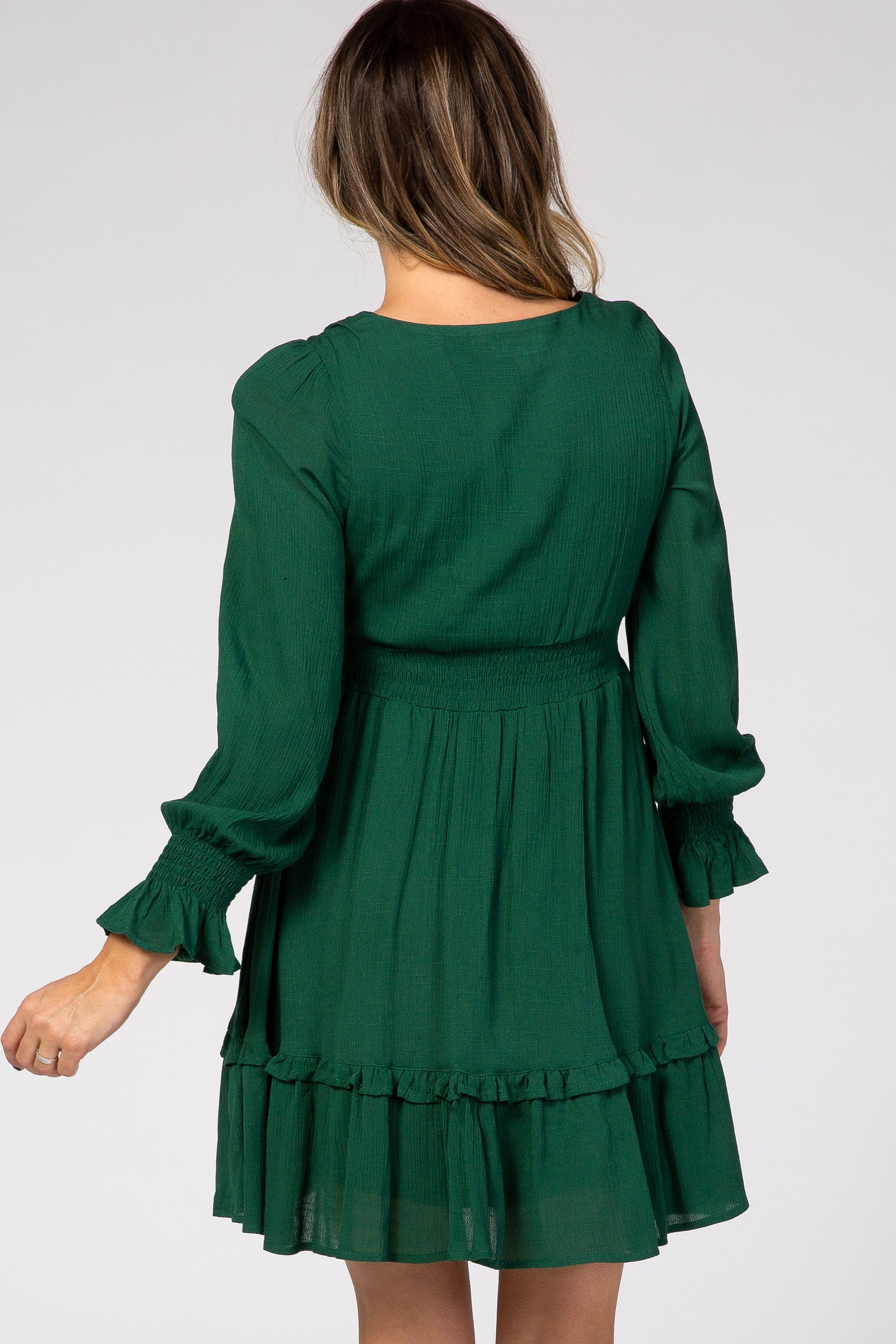 Green Tie Front Ruffle Accent Mini Dress