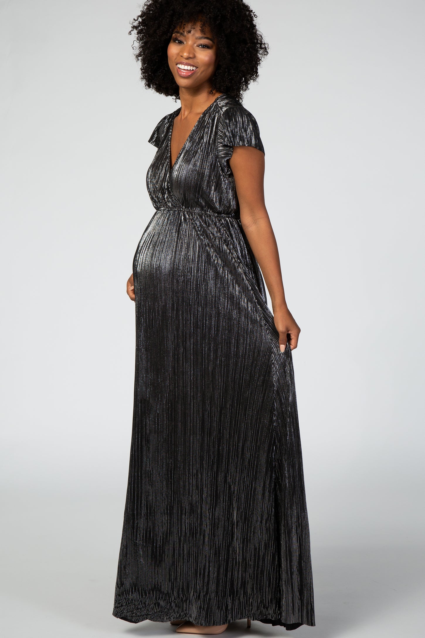 Black Shimmer Maternity Wrap Maxi Dress– PinkBlush